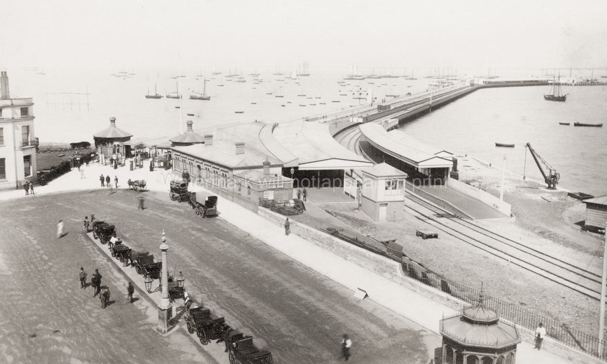 Ryde Pier Isle Wight Railway Station Harbour Boats Carriages Vtg. Photo 19thC.