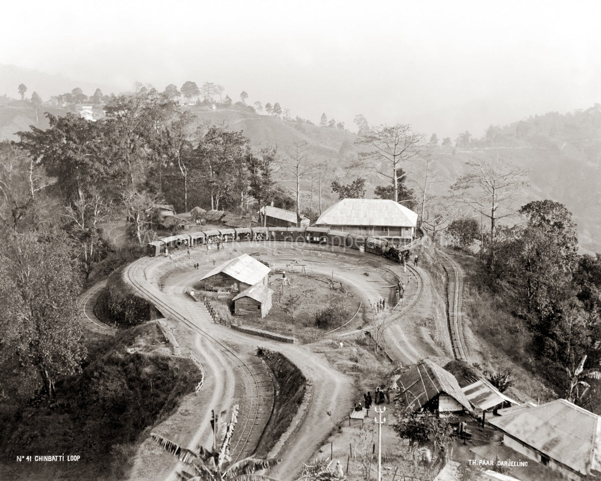 Chinbatti Loop Darjeeling Railway India Steam Train Locomotive Vtg. Photo 19thC.