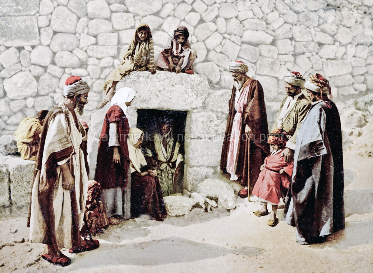 Tomb Lazarus Palestine Pilgrims Biblical Scene Holy Land Vtg. Photo 19thC.