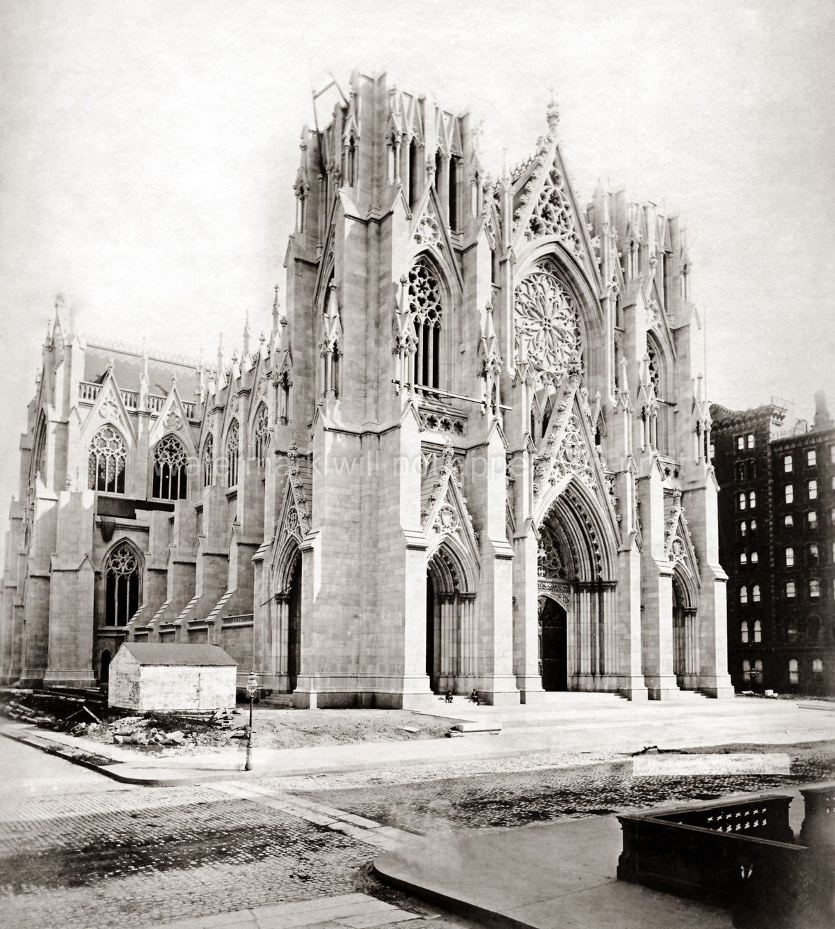 St Patrick's Cathedral NYC Construction Gothic Architecture Vtg. Photo 19thC.