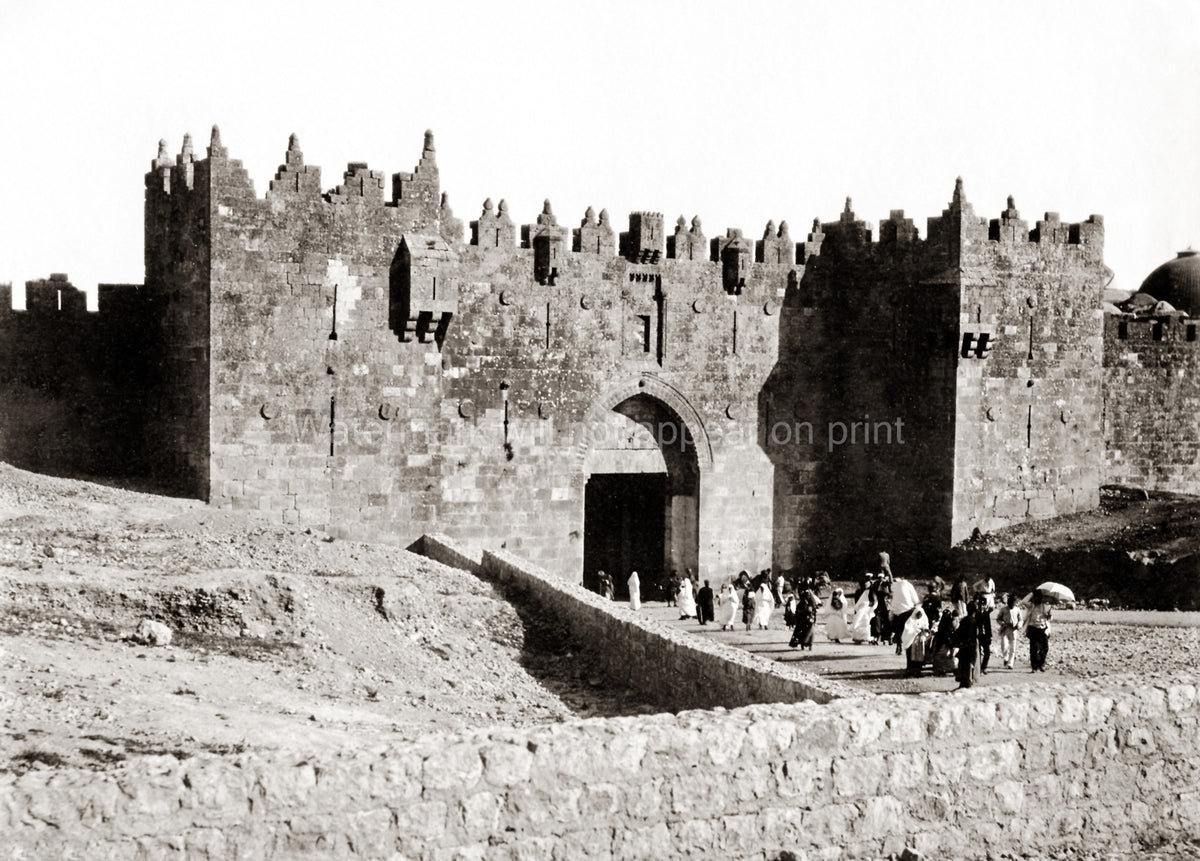 Damascus Gate Jerusalem City Wall Fortress Architecture Vtg. Photo 19thC.
