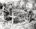 WW1 Soldiers Tending Graves France Cemetery Crosses Watering Vtg. Photo
