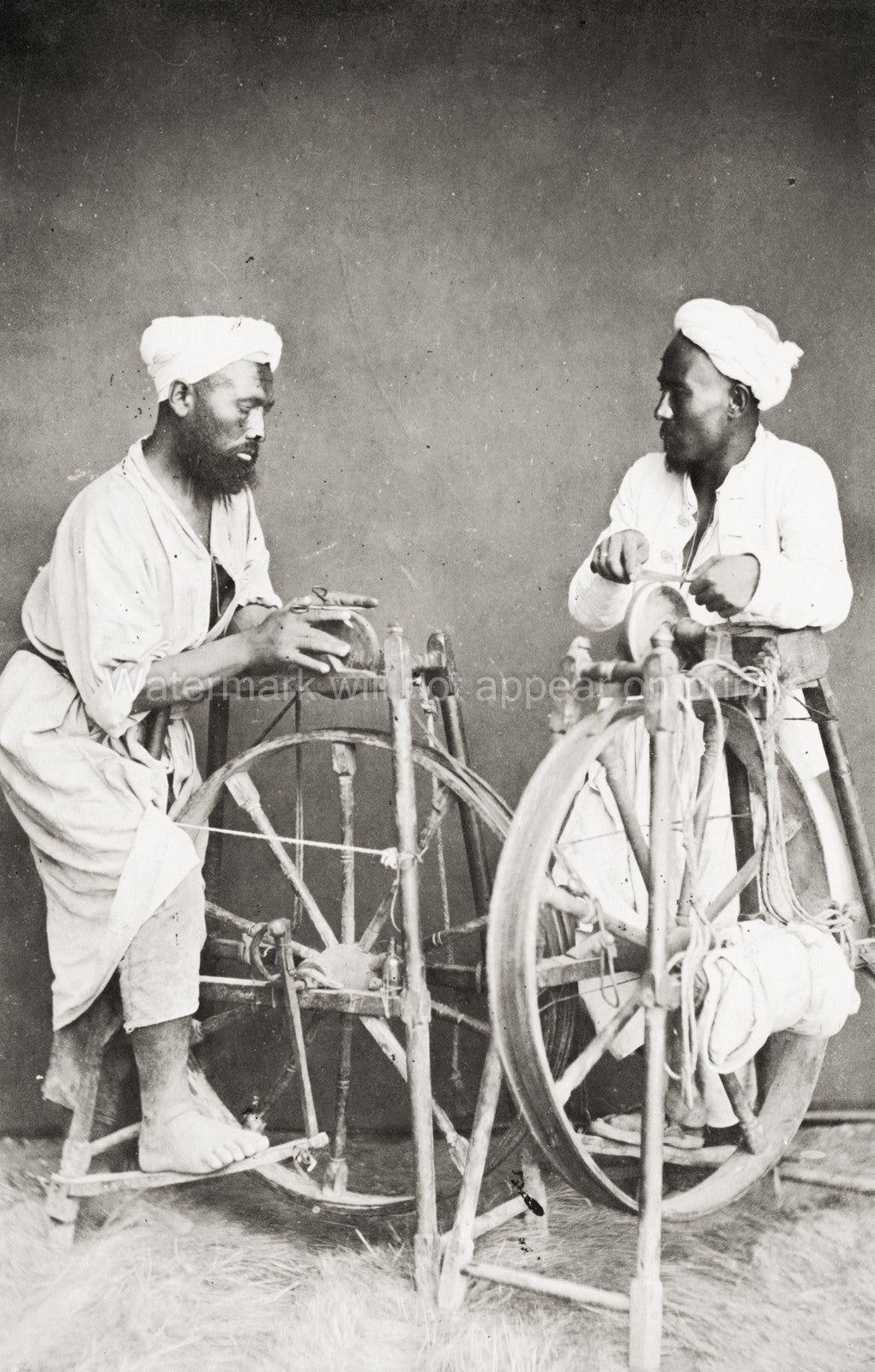Egypt Men Grinding Stones Sharpening Knives Craftsmen Vtg. Photo 19thC.