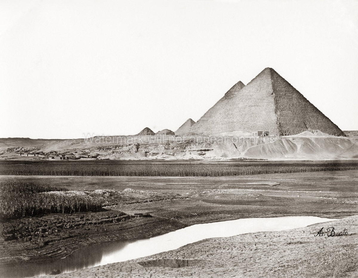Giza Egypt Pyramids Ancient Monuments Desert Landscape Vtg. Photo 19thC.