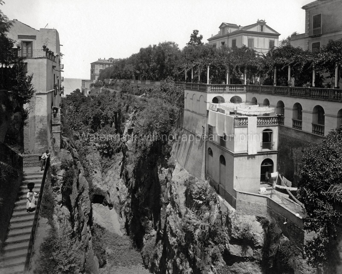 Sorrento Italy Cliffside Buildings Ravine View Architecture Vtg. Photo 19thC.