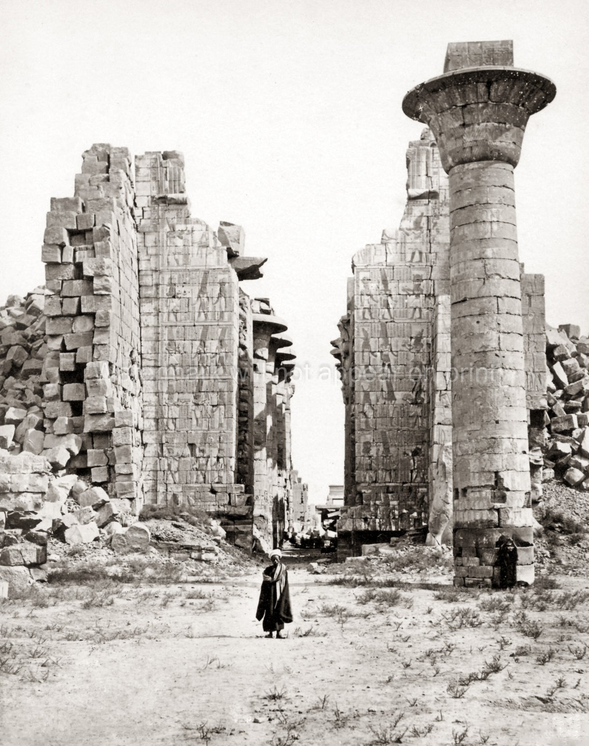 Luxor Egypt Temple Pillars Ruins Ancient Architecture Vtg. Photo 19thC.
