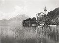 Hertenstein Lake Lucerne Switzerland Castle Mountains Scenic Vtg. Photo 19thC.