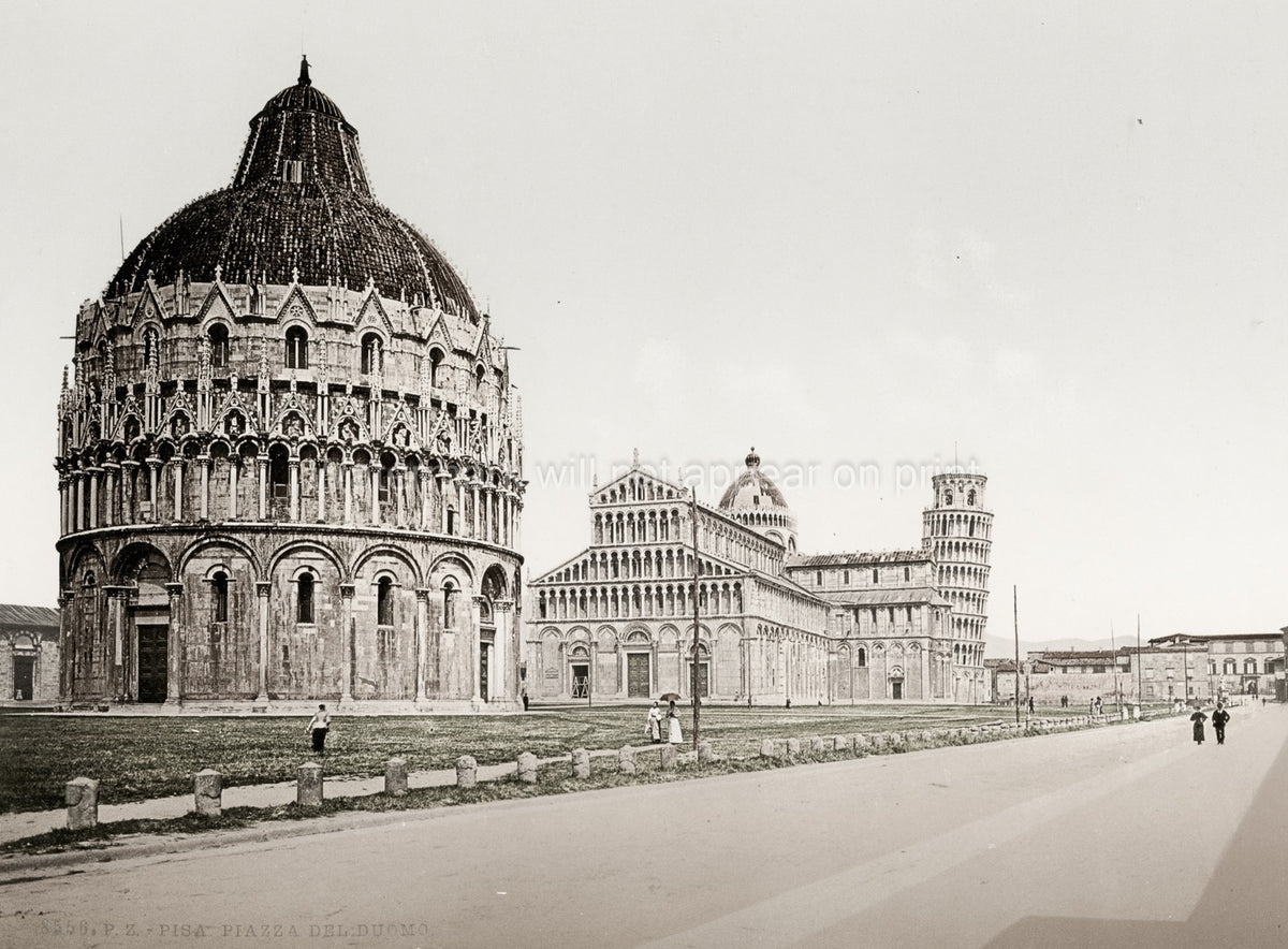 Pisa Italy Baptistery Duomo Leaning Tower Piazza del Vtg. Photo 19thC.