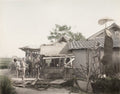 Japan Roadside Group Water Wheel Treadmill Rickshaw Rural Vtg. Photo 19thC.