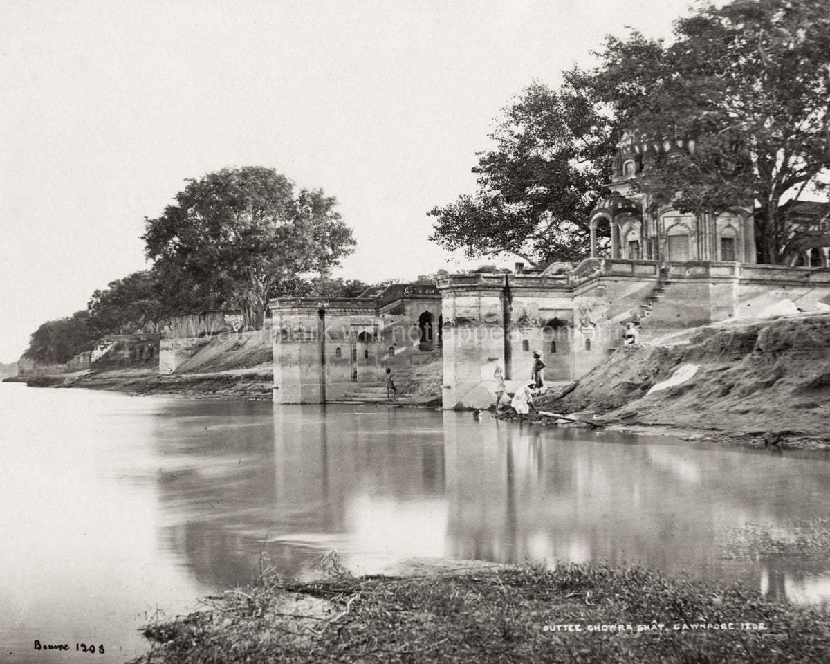 Sati Chaura Ghat Cawnpore India Riverbank Architecture People Vtg. Photo 19thC.