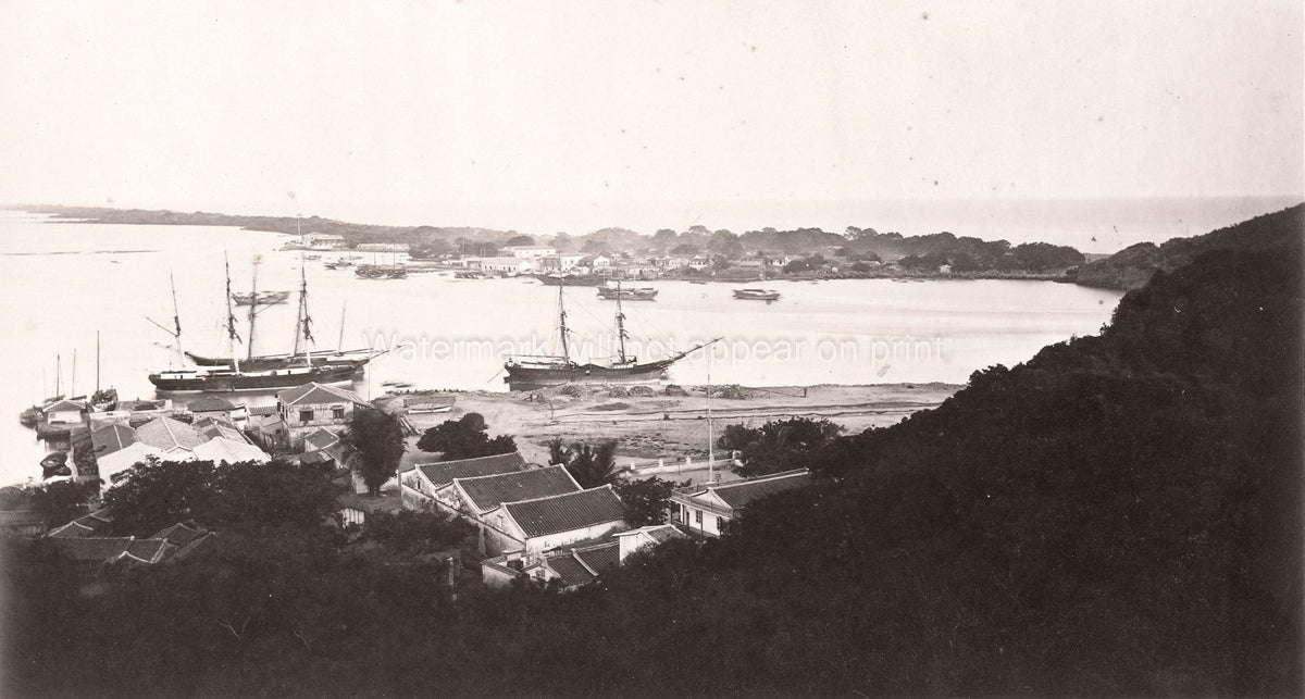 China Takoo Harbour Port Sailing Ships Boats Waterfront Town Vtg. Photo 19thC.