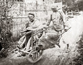 China Wheelbarrow Transporting Pig Men Farmers Rural Labor Vtg. Photo 19thC.