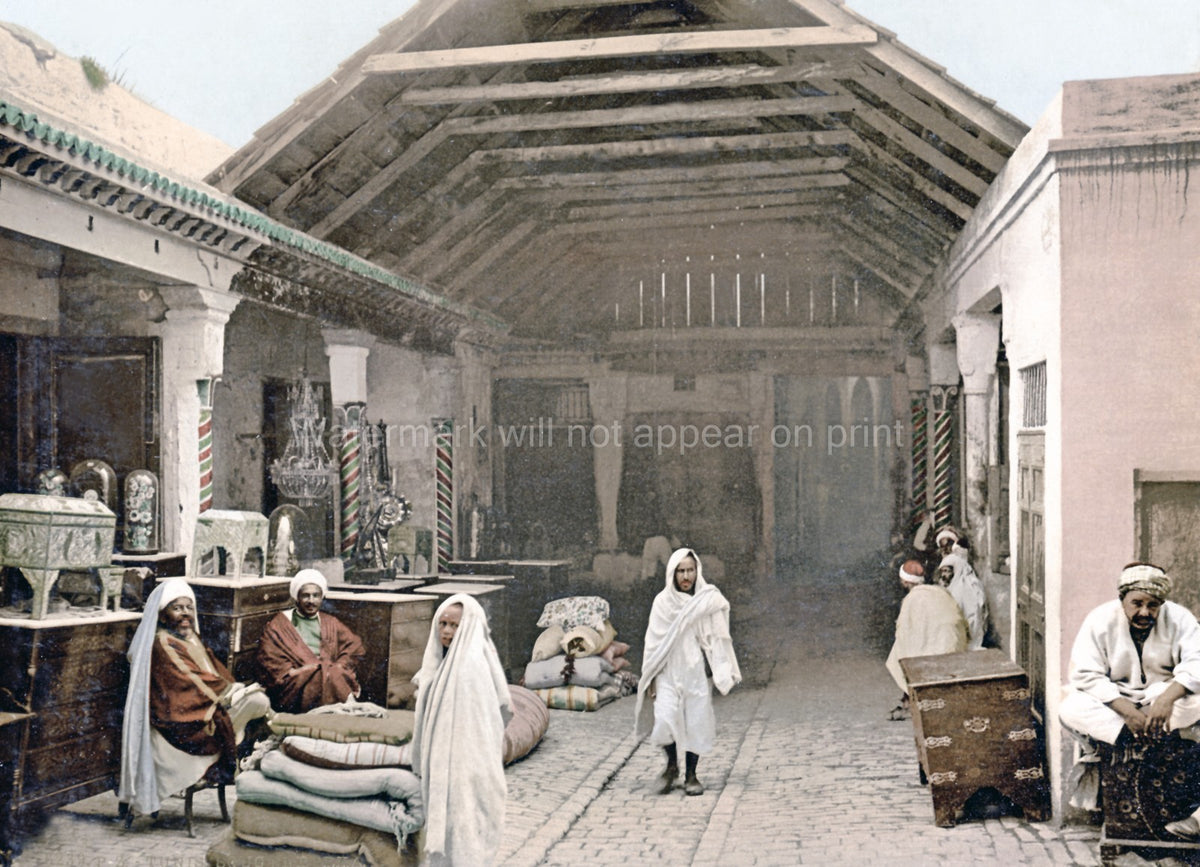 Tunis Tunisia Souk Marketplace Merchants Bazaar Courtyard Vtg. Photo 19thC.