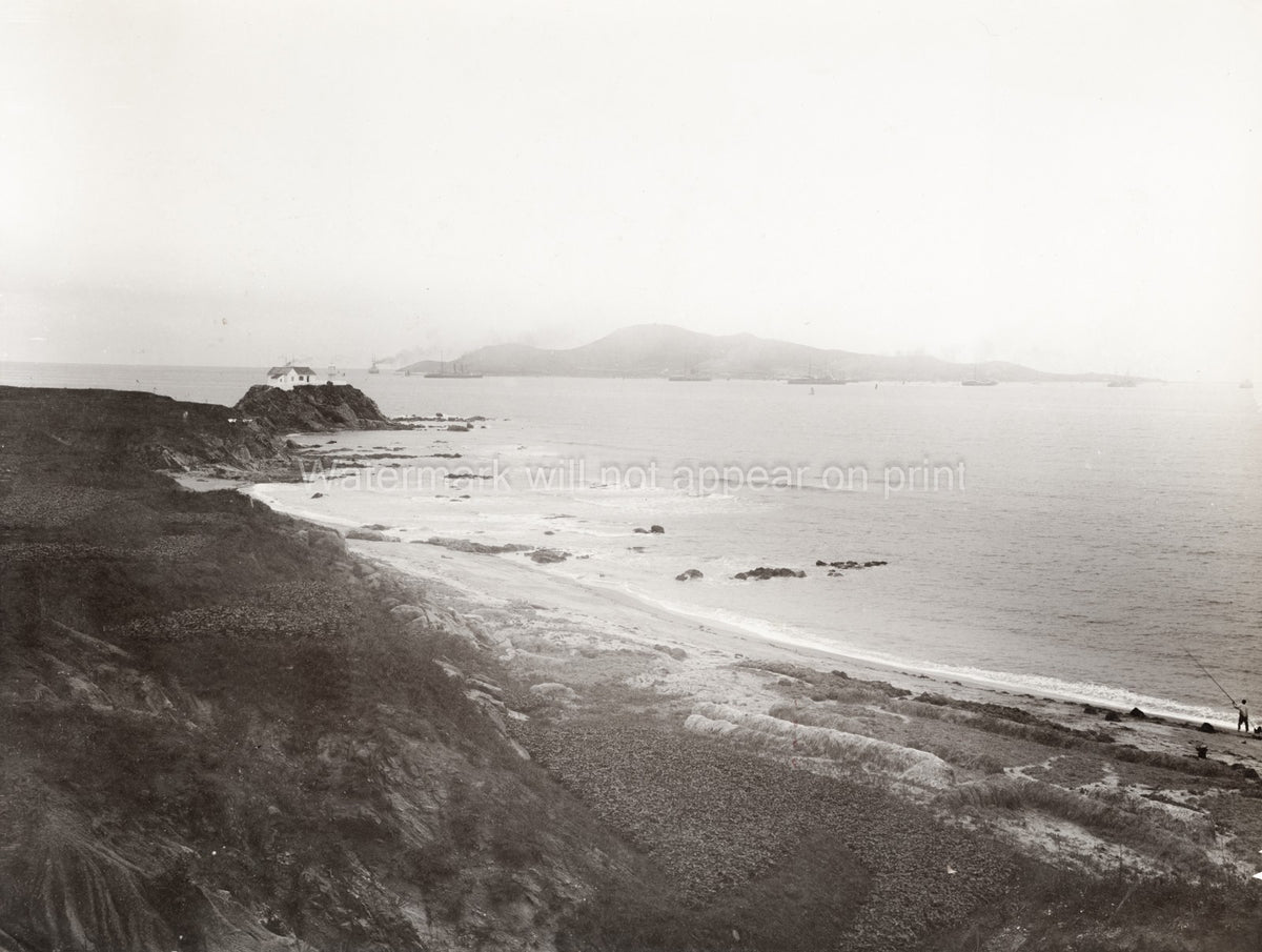 Weihaiwei China Sea View Coastline Beach Ships Fishing Vtg. Photo 20thC.