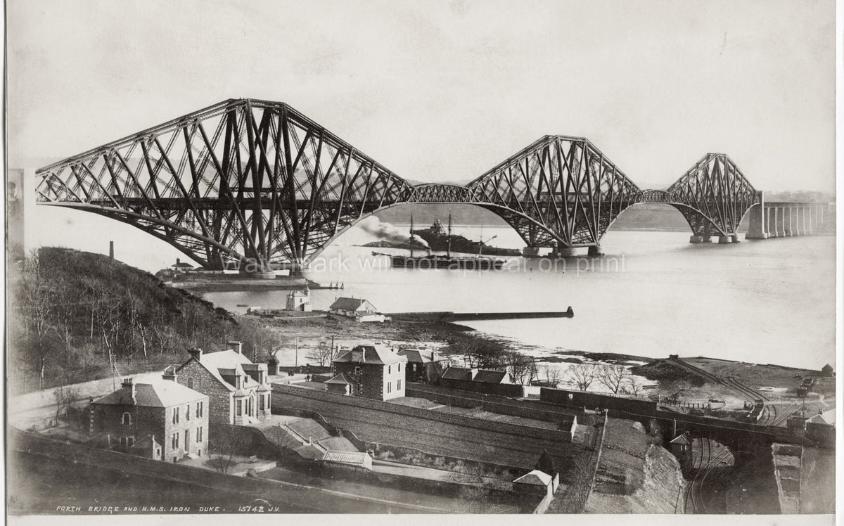 Forth Bridge Scotland HMS Iron Duke Cantilever Railway Ship Vtg. Photo 19thC.