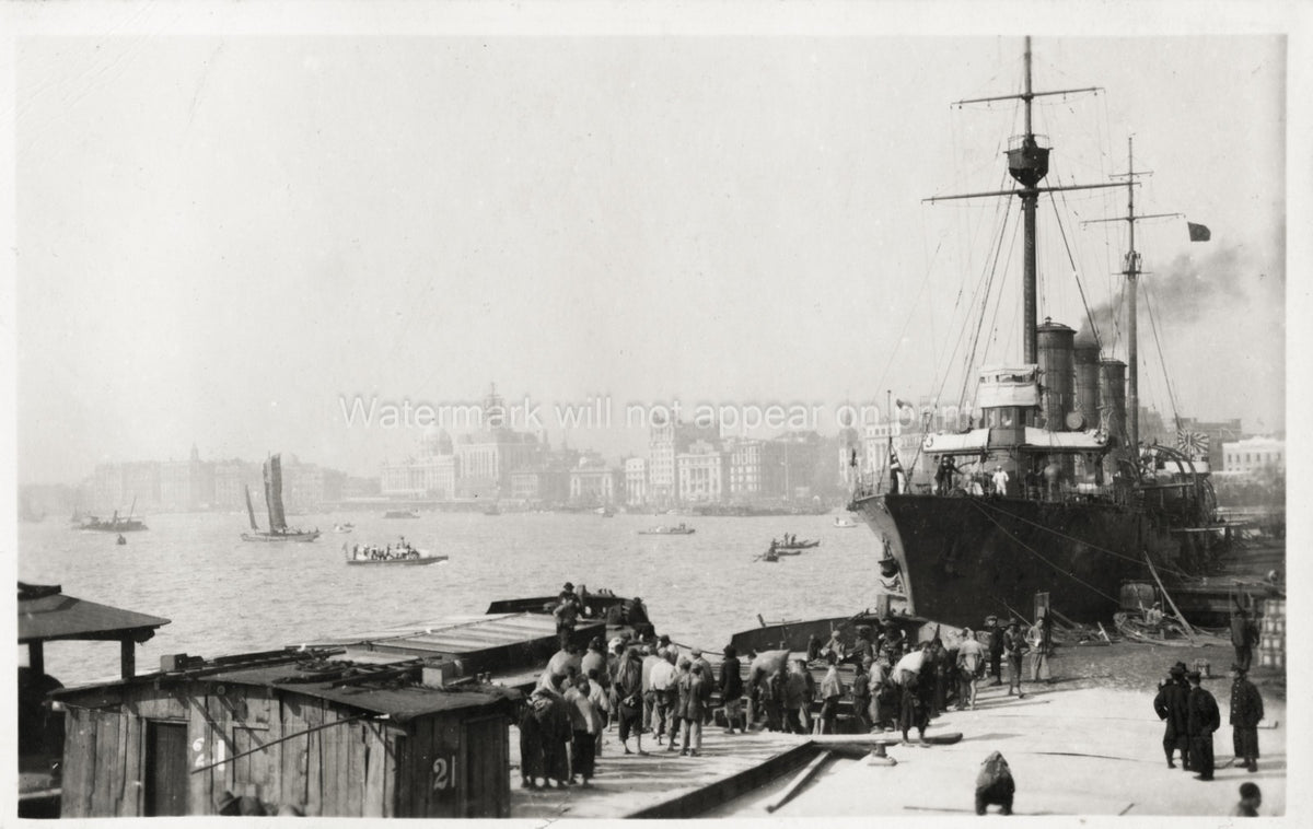 Shanghai China Bund Ship Port Wharf Harbor Cityscape Vtg. Photo 20thC.