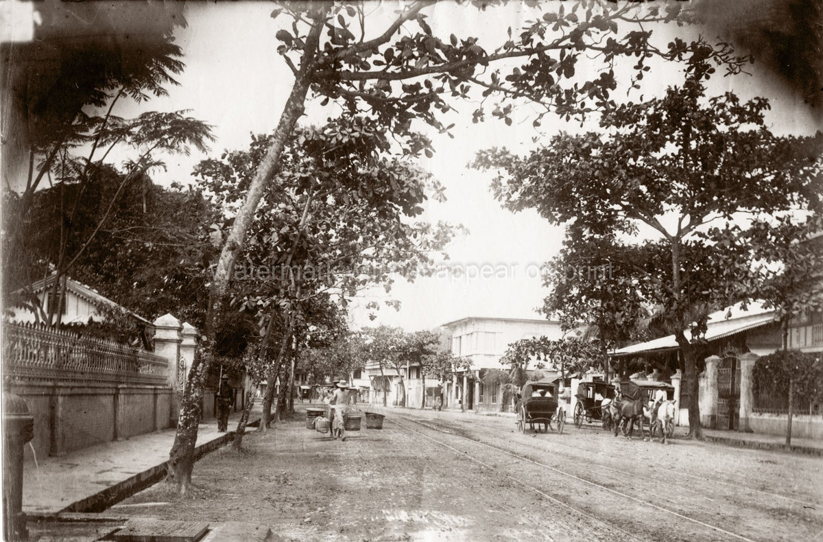 Philippines Manila Street Scene Colonial Architecture Vtg. Photo 19thC.