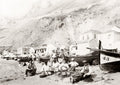 Catalan Bay Gibraltar Fishermen Mending Nets Boats Beach Vtg. Photo 19thC.