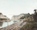 Japan Canal River Cliffs Haystacks Rural Landscape Waterway Vtg. Photo 19thC.
