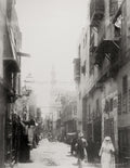 Cairo Egypt Street Scene Souk el-Selah Minaret People Vtg. Photo 19thC.