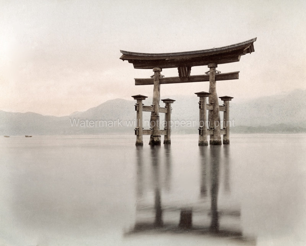 Itsukushima Shrine Torii Gate Miyajima Japan Water Reflection Vtg. Photo 19thC.
