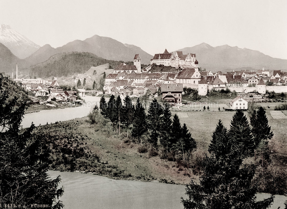 Fssen Germany Bavarian Townscape Hohes Schloss Castle Alps Vtg. Photo 19thC.
