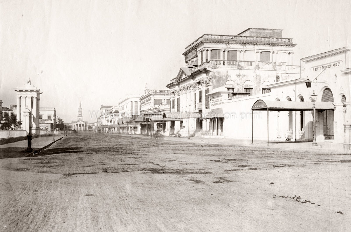 Calcutta Kolkata India Colonial Architecture Street Scene Vtg. Photo 19thC.