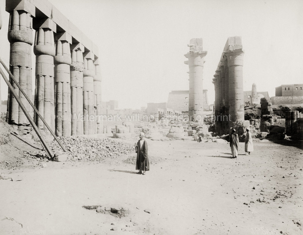 Luxor Egypt Temple Ruins Ancient Columns Colonnade Archaeology Vtg. Photo 19thC.