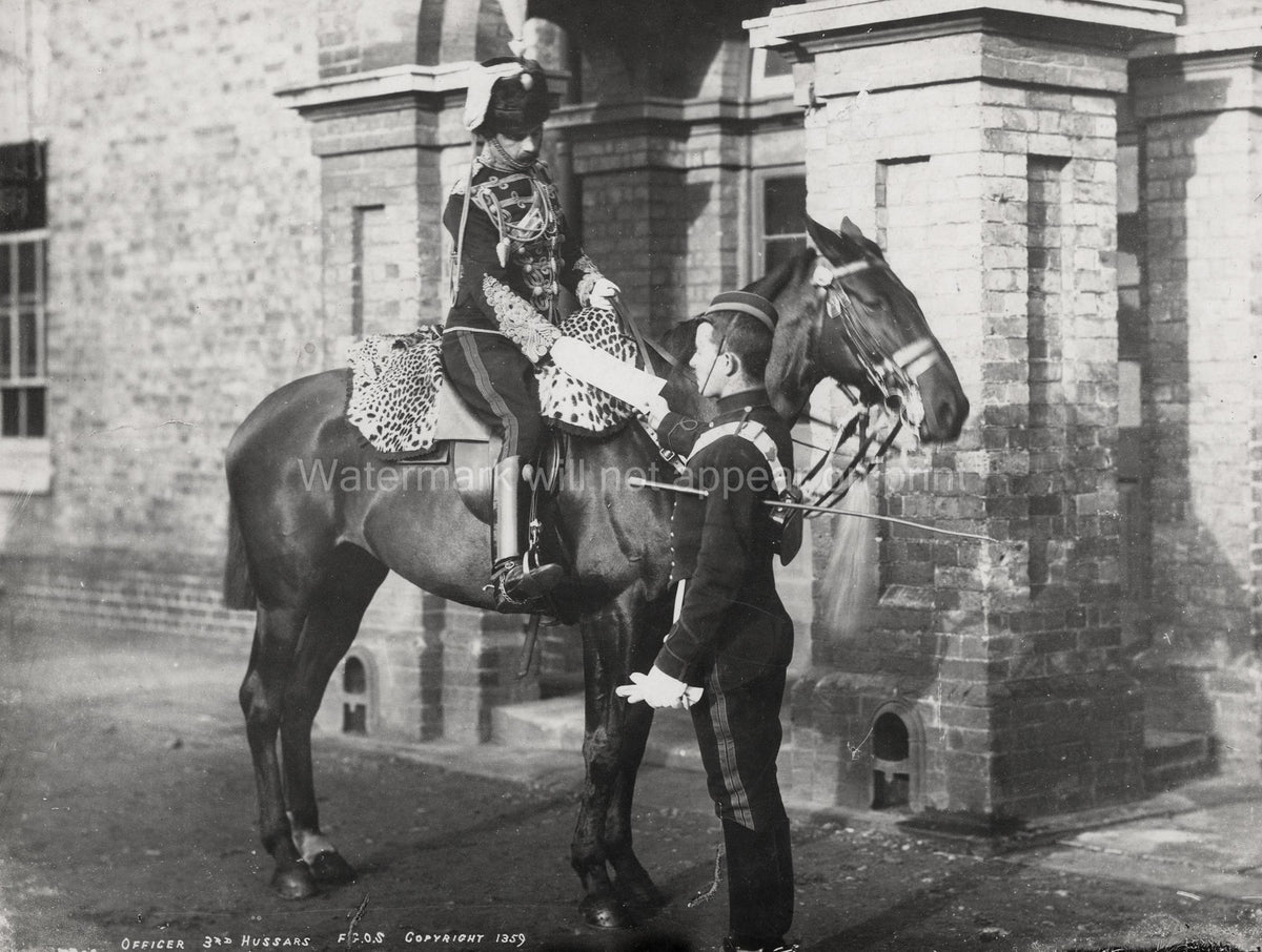 British Army 3rd Hussars Officer Horse Cavalry Uniform Soldier Vtg. Photo 19thC.