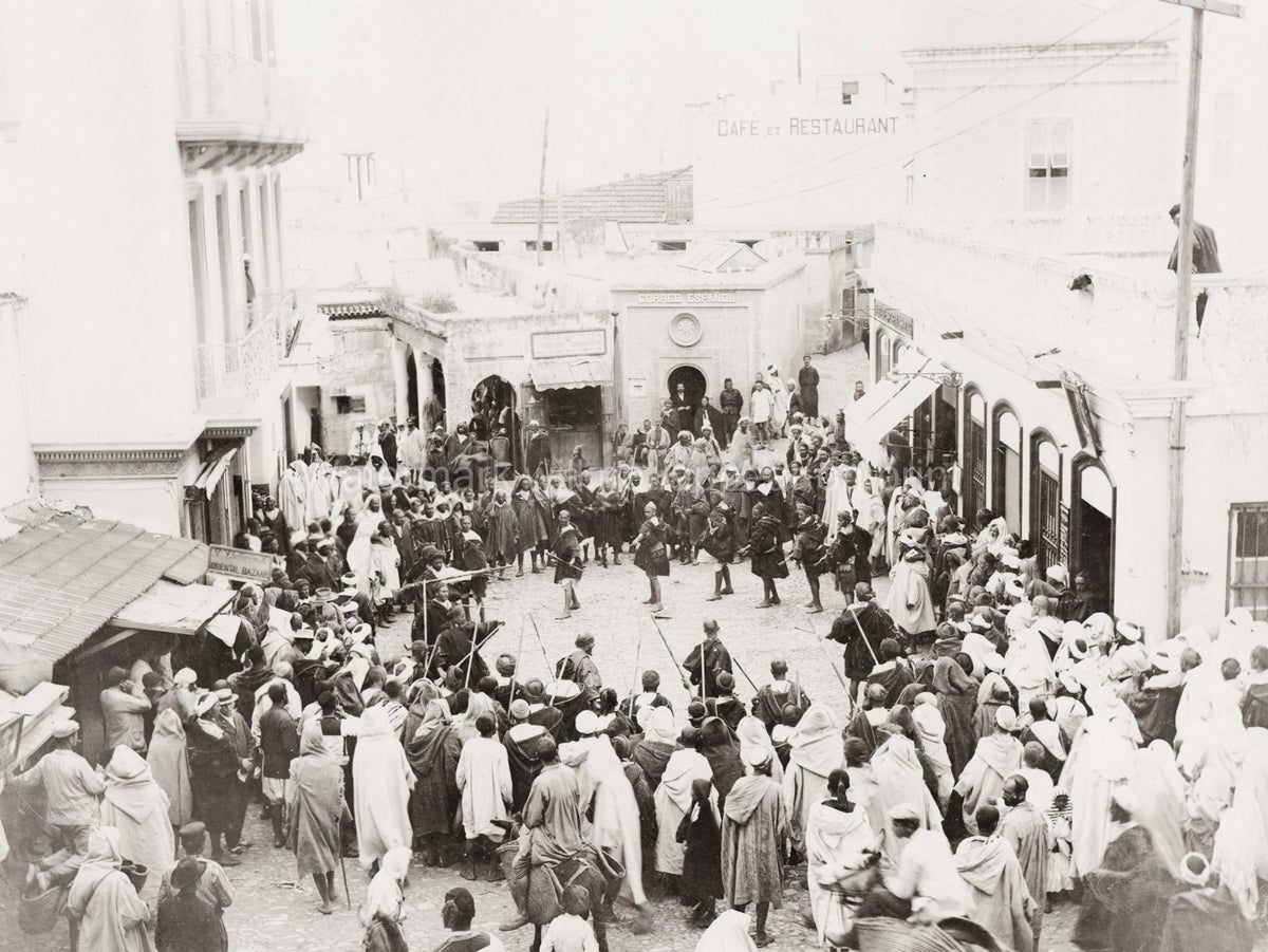 Tangier Morocco Soko Chico Market Crowd Street Scene Bazaar Vtg. Photo 20thC.