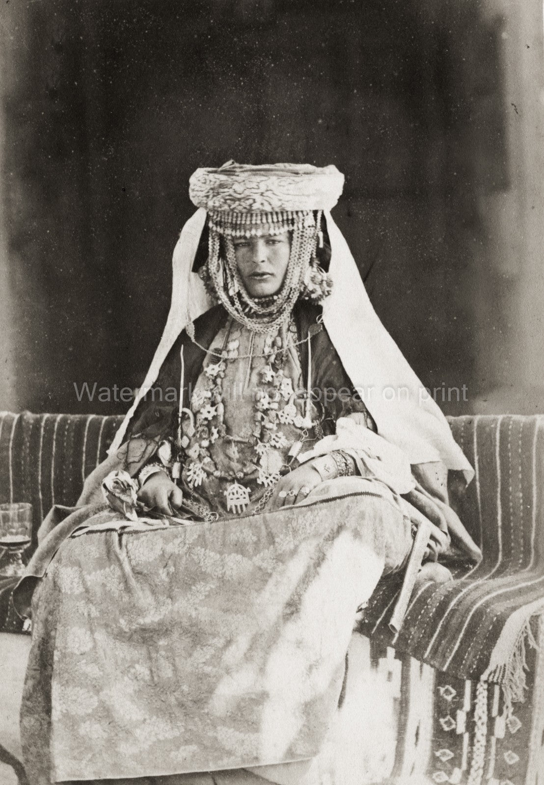 Biskra Algeria Ouiled Nail Woman Traditional Headdress Jewelry Vtg. Photo 19thC.
