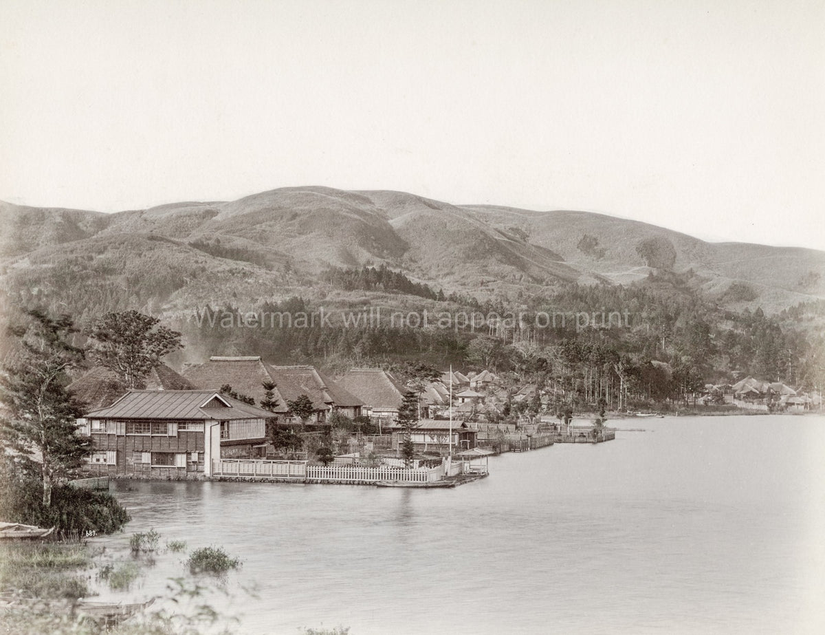Hakone Town Japan Lake Shore View Traditional Houses Vtg. Photo 19thC.