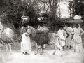 West Indies Women Donkey On Way To Market Carrying Baskets Vtg. Photo 19thC.