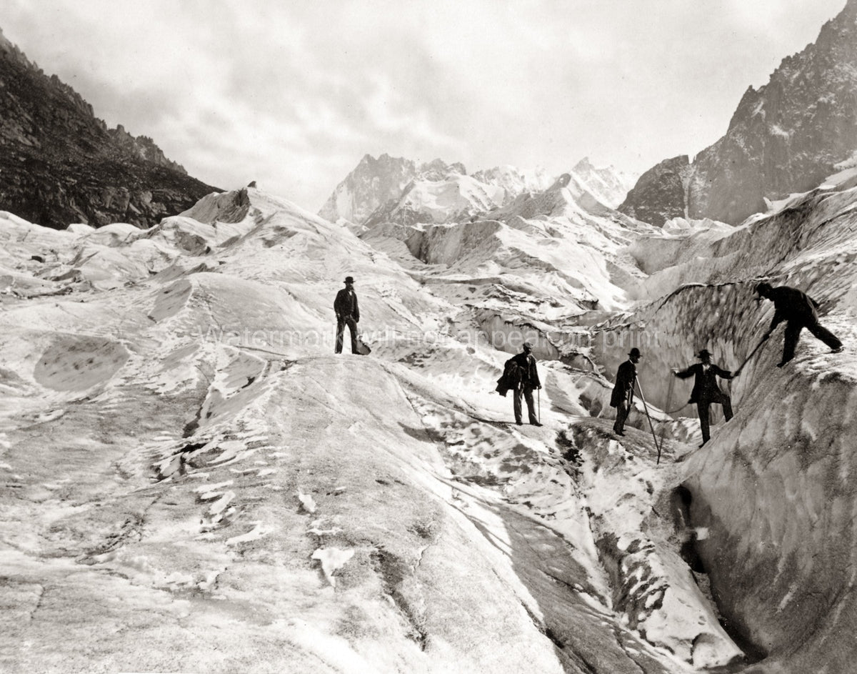 Switzerland Glacier Climbing Men Mountains Alps Exploration Vtg. Photo 19thC.