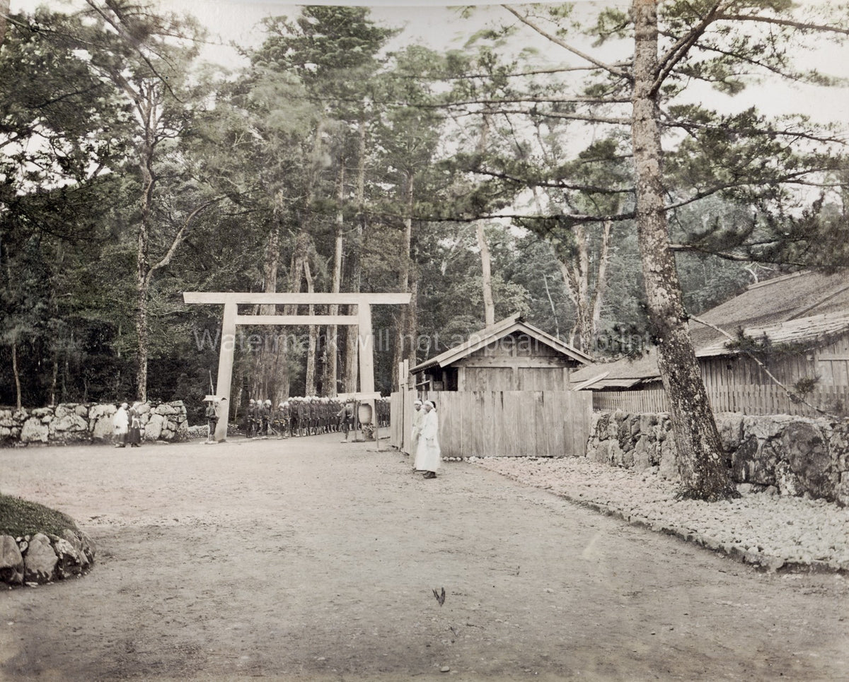 Ise Japan Shinto Shrines Soldiers Military Torii Gate Forest Vtg. Photo 19thC.