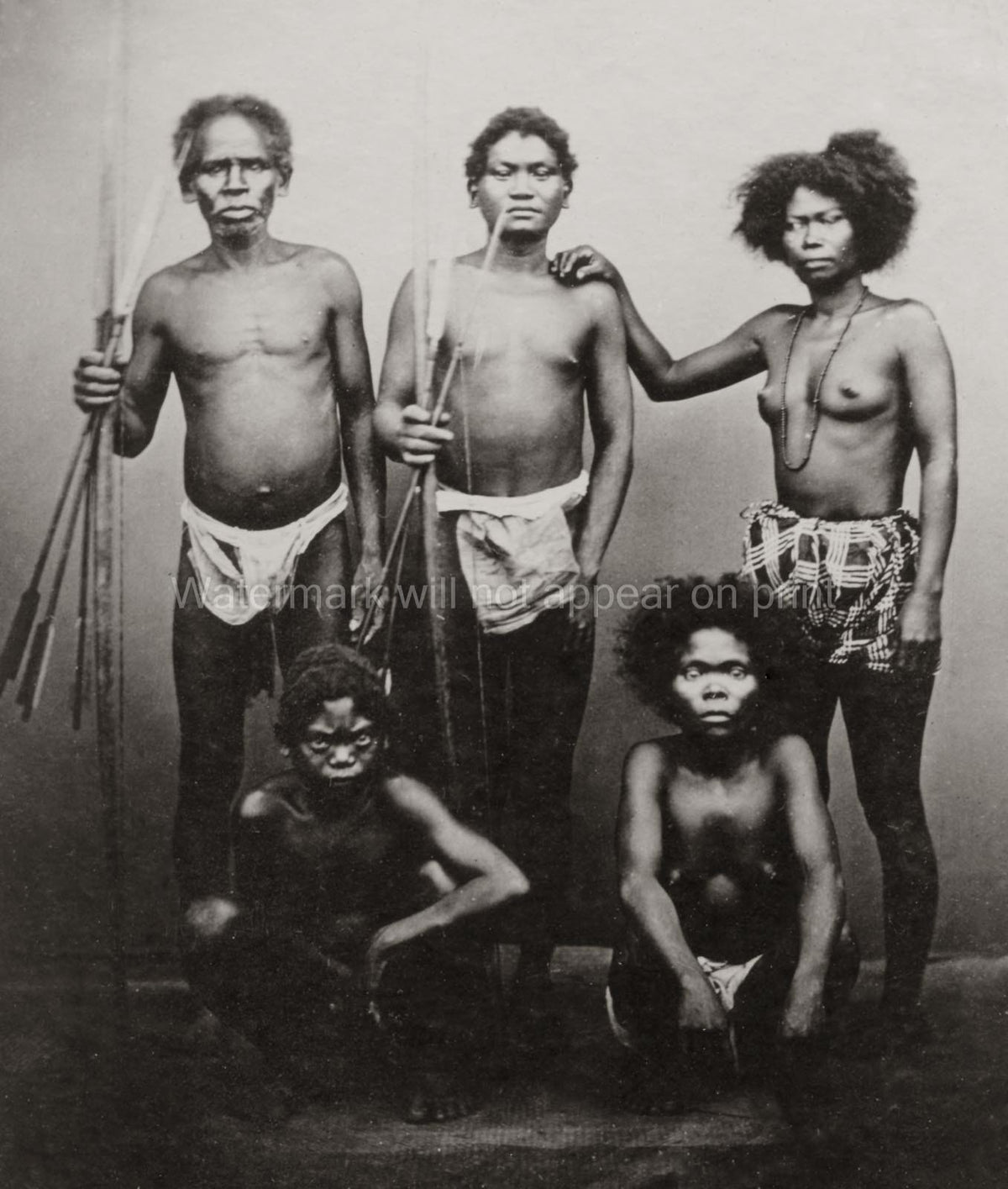 Philippines Native Tribal Group Family With Weapons Arrows Vtg. Photo 19thC.