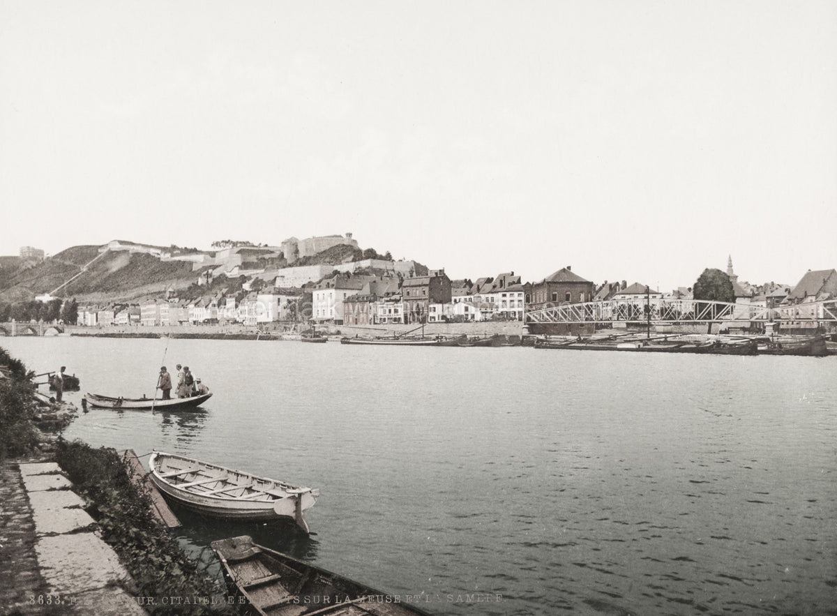 Citadel Namur Belgium Meuse River Boats Fortress Cityscape Vtg. Photo 19thC.