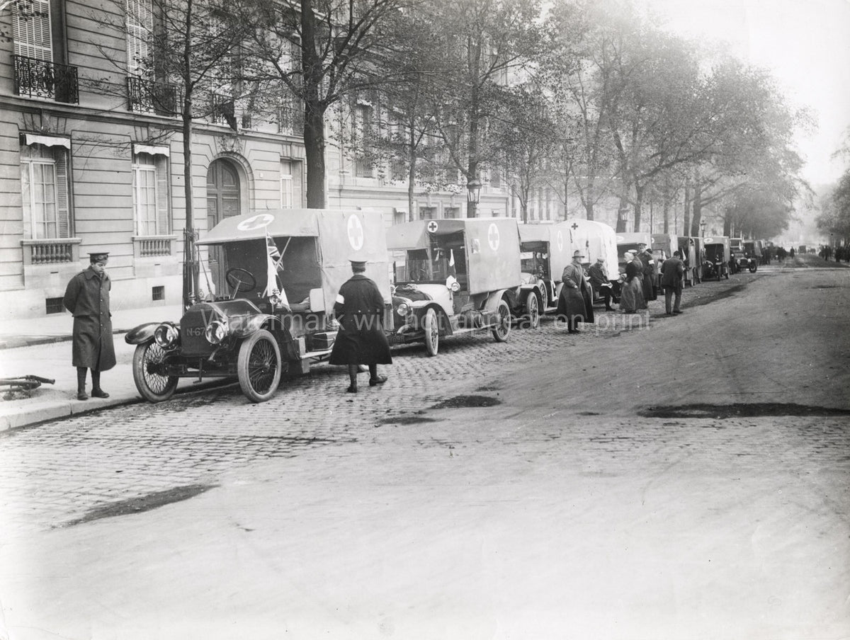 Paris France Red Cross Convoy WW1 Ambulances Inspection Vtg. Photo