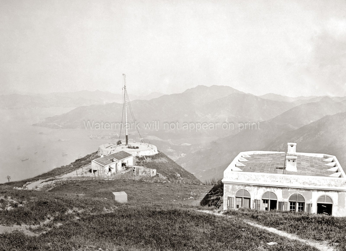 Hong Kong Signal Station Victoria Peak Harbour View Mountains Vtg. Photo 19thC.