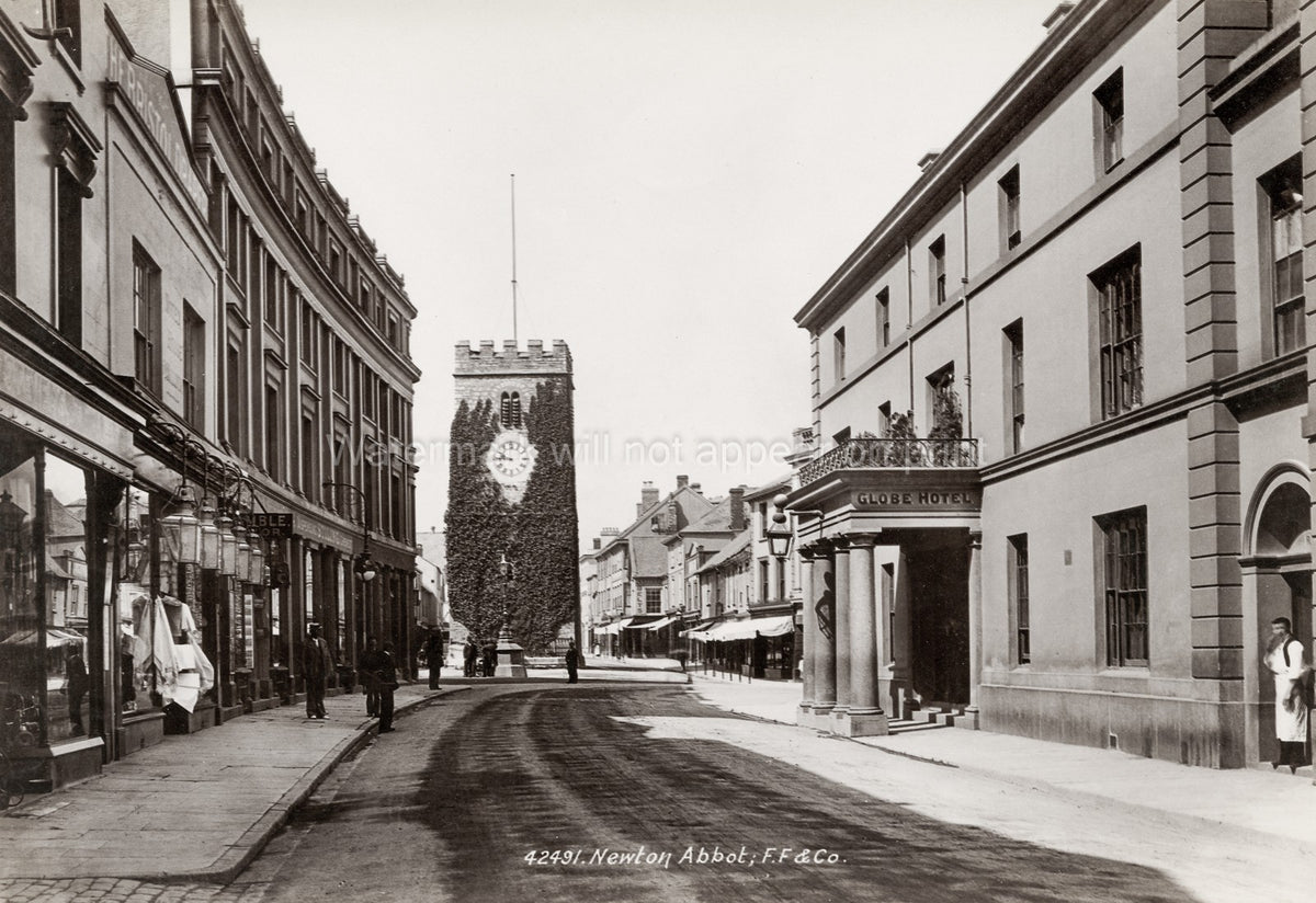 Newton Abbot Devon Courtenay Street Shops Globe Hotel Vtg. Photo 19thC.