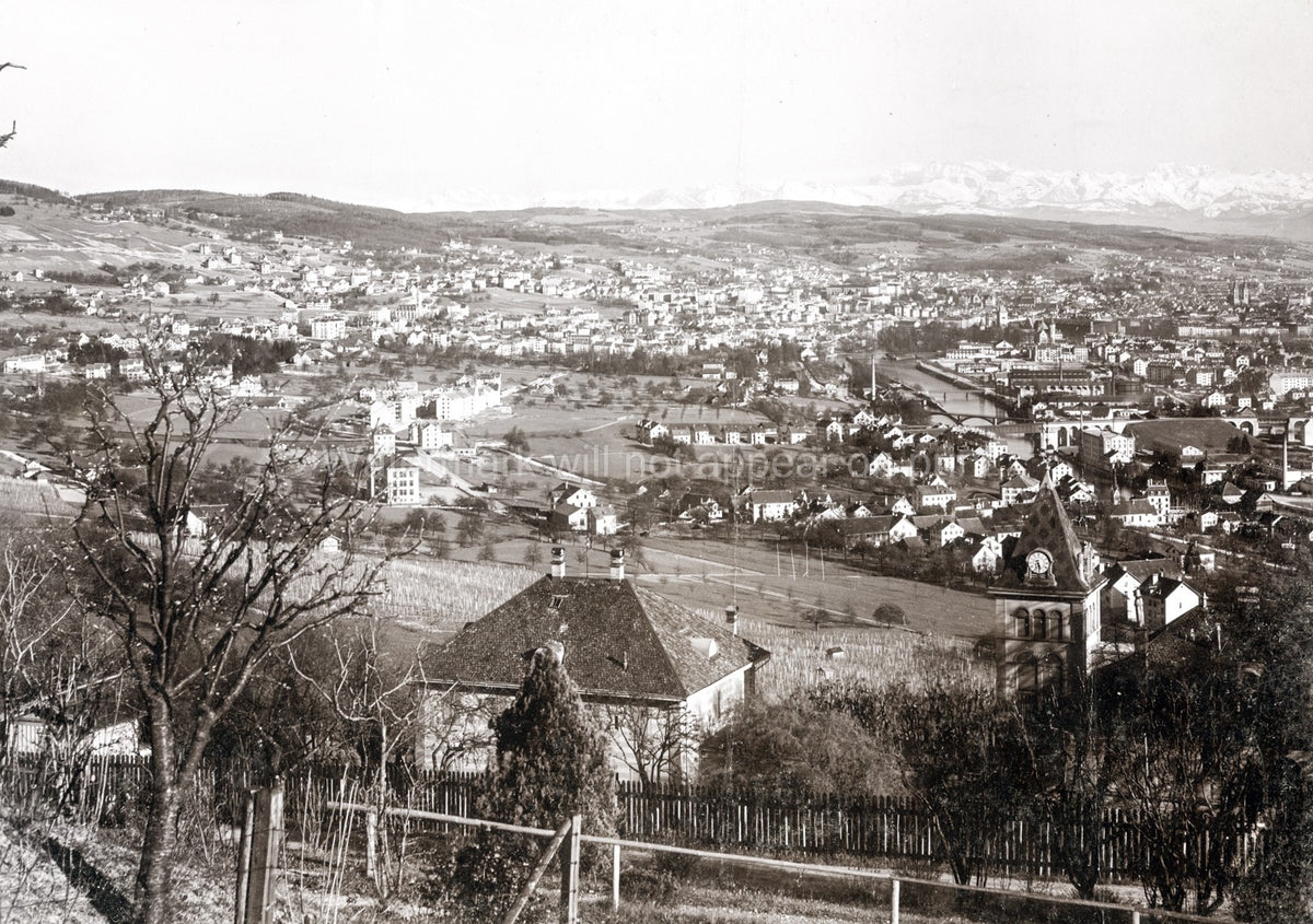 Zurich Switzerland Panoramic View Cityscape Alps River Limmat Vtg. Photo 19thC.