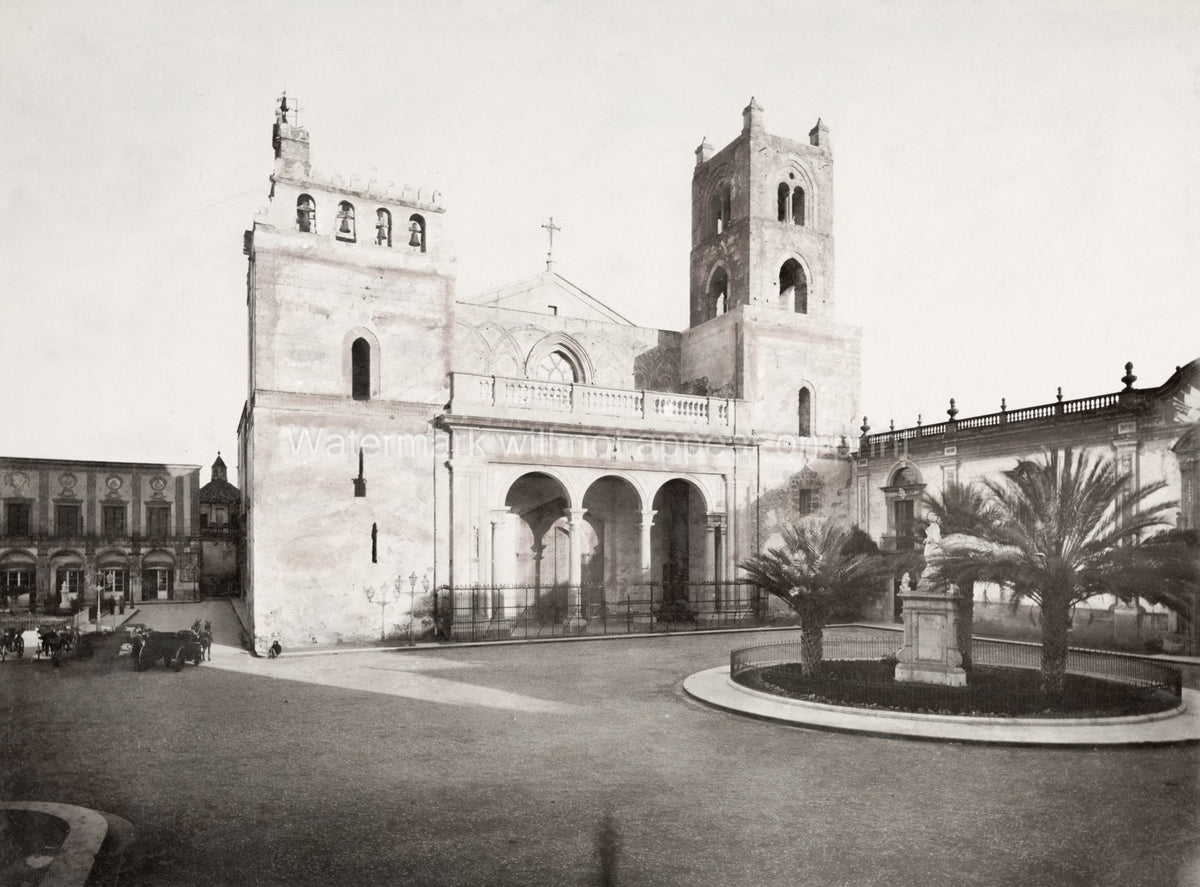 Monreale Cathedral Duomo Palermo Sicily Italy Piazza Towers Vtg. Photo 19thC.