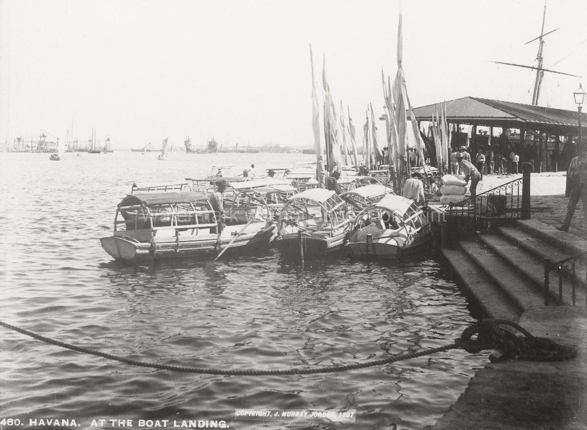 Havana Cuba Boat Landing Docks Wharves Harbor Sailboats Vtg. Photo 19thC.