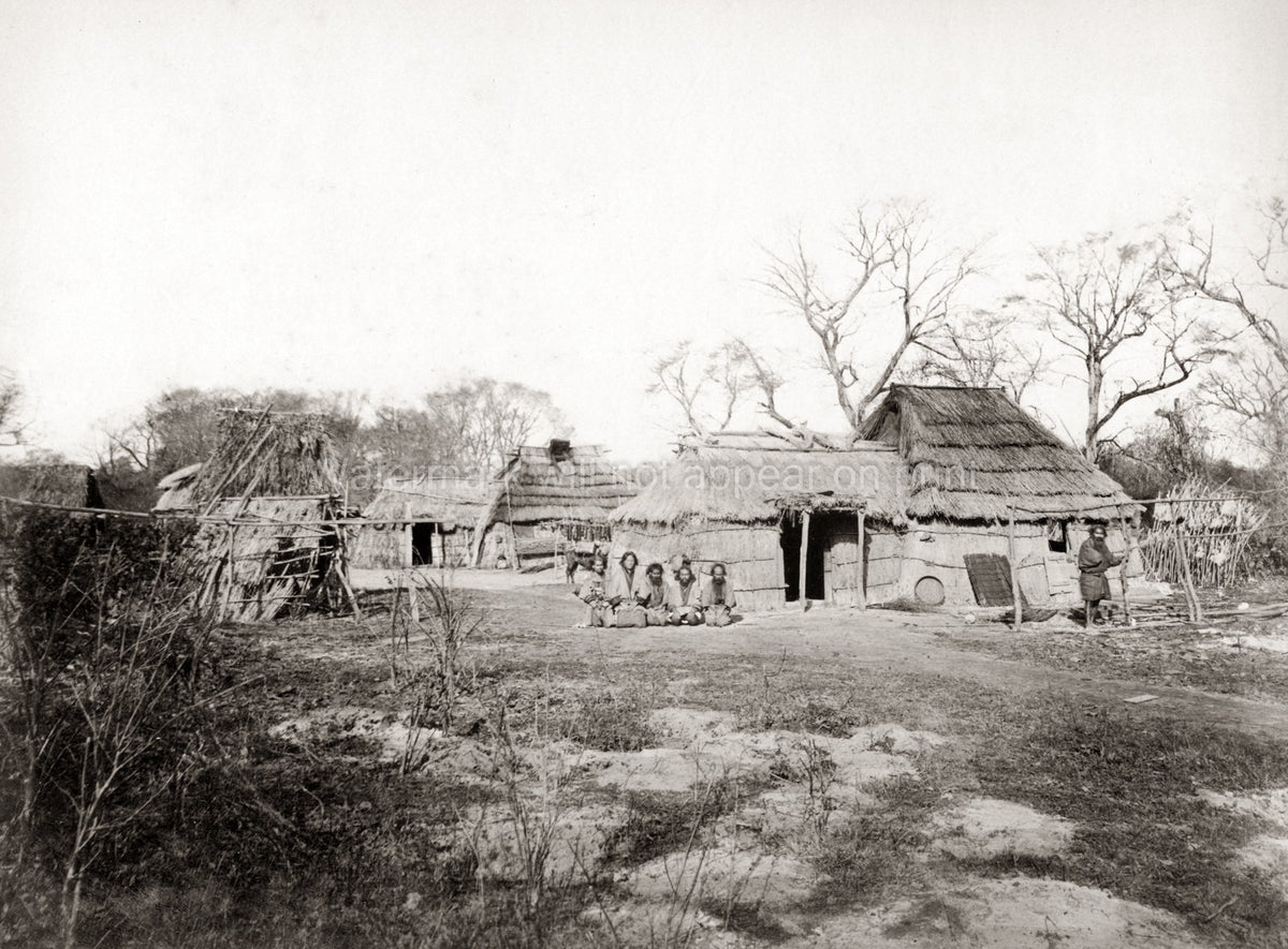 Japan Ainu Village Hokkaido Indigenous People Thatched Huts Vtg. Photo 19thC.