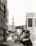 Cairo Egypt Street View Minaret Bazaar Market Crowd Vtg. Photo 19thC.