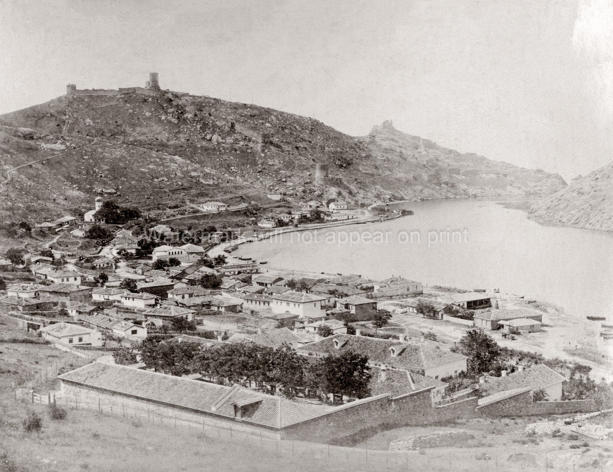 Balaclava Crimea Harbour Castle Fortress Hillside Town Vtg. Photo 19thC.
