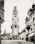 Freiburg Schwabentor Gate Tower Street Scene Tram Germany Vtg. Photo 20thC.