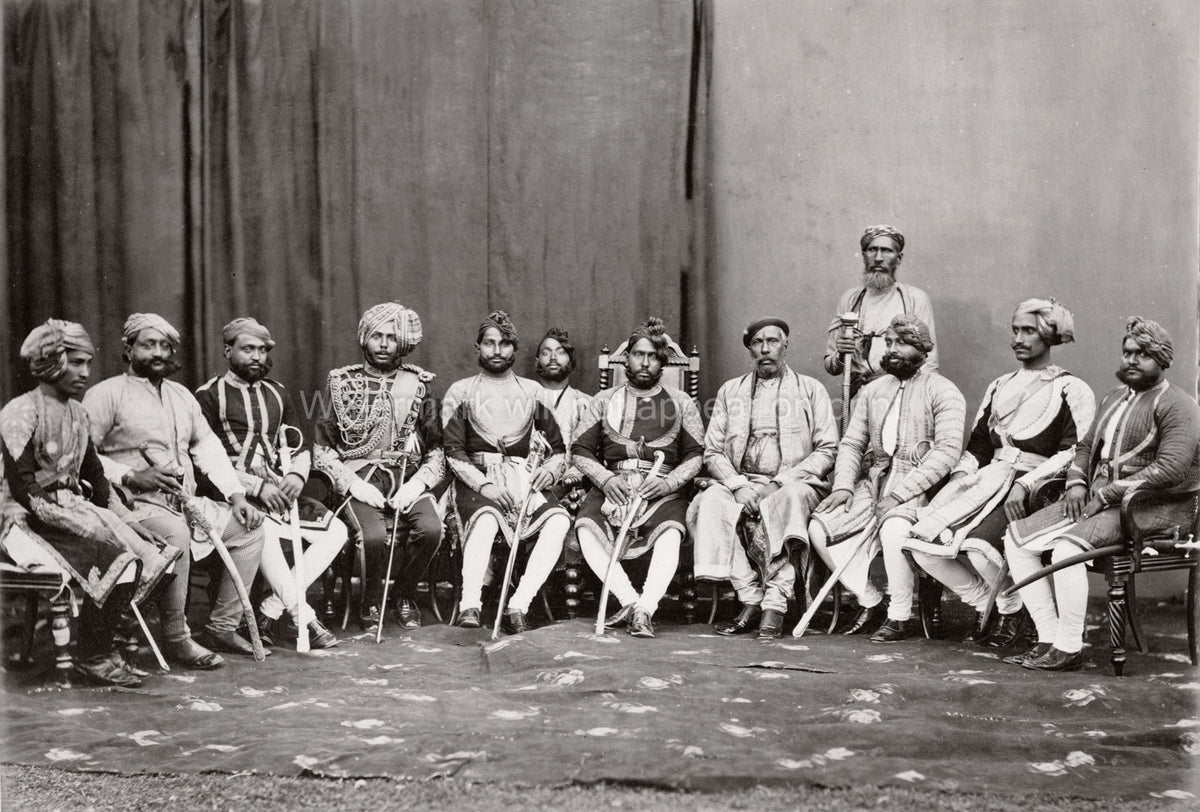 Raja Mahmudabad India Group Portrait Royalty Nobles Swords Vtg. Photo 19thC.