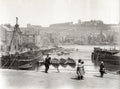 Whitby Harbour Yorkshire Abbey Boats Quayside Children Fishing Vtg. Photo 19thC.