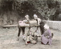 Japanese Woman Kago Carrying Chair Served Tea Porters Vtg. Photo 19thC.